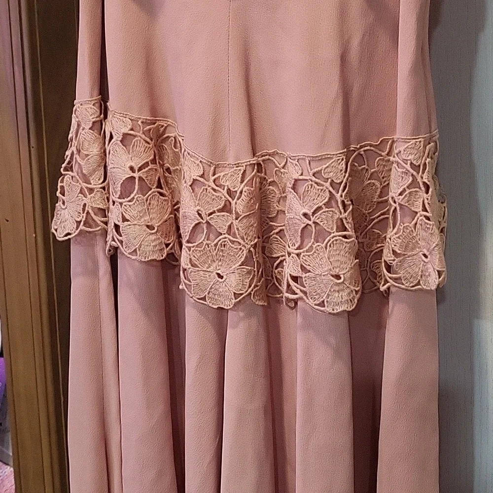 Vintage 1950's Dusty Pink Lace Top Dress 3/4 Length Sleeve Size S - Picture 3 of 9